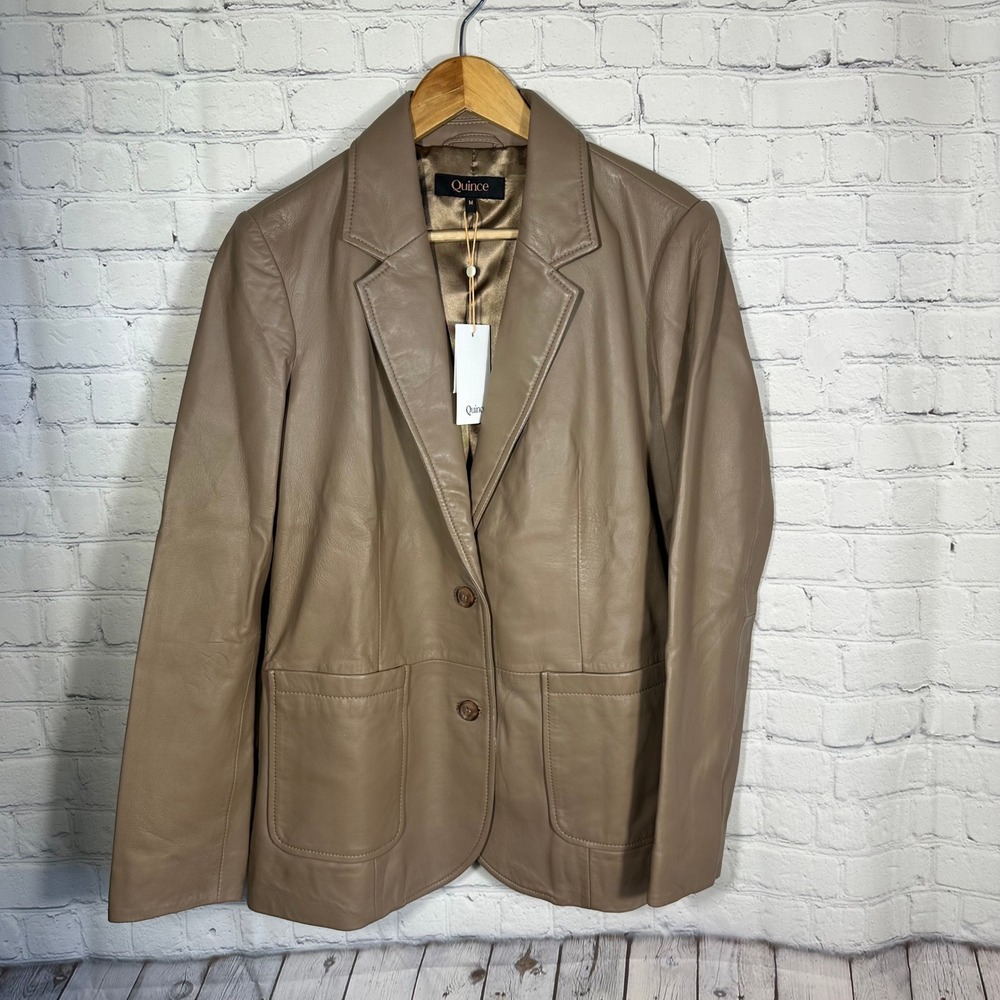 NEW‎ Quince Womens Sheep Leather Blazer Taupe Brown Size Medium Woodstock FLAW
